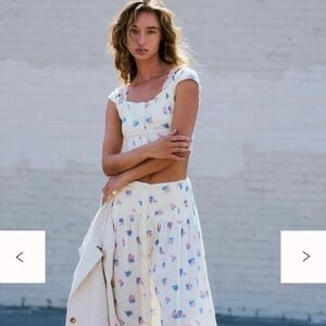 Free People Cream Floral Corset Top And Skirt Set